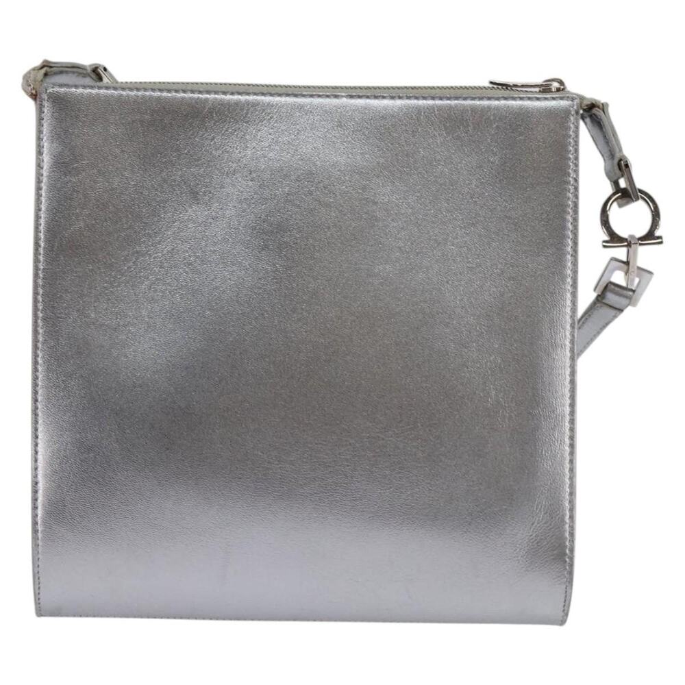 Salvatore Ferragamo Leather Gancini Shoulder Bag Silver
